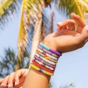 Set of 2 Sashka Glass Beaded Bracelets White & Mixed with Yellow/Pink/Brown/Blue